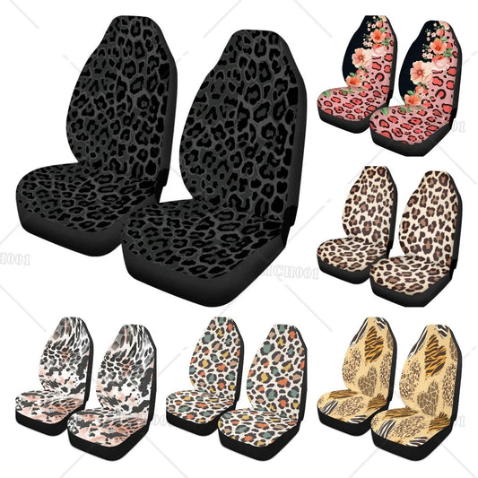 Leopard Print Car Seat Covers Front Seat Black Gray Cool Design Vehicle Bucket Seat Protetors Universal Fit Most Vehicle Sedan