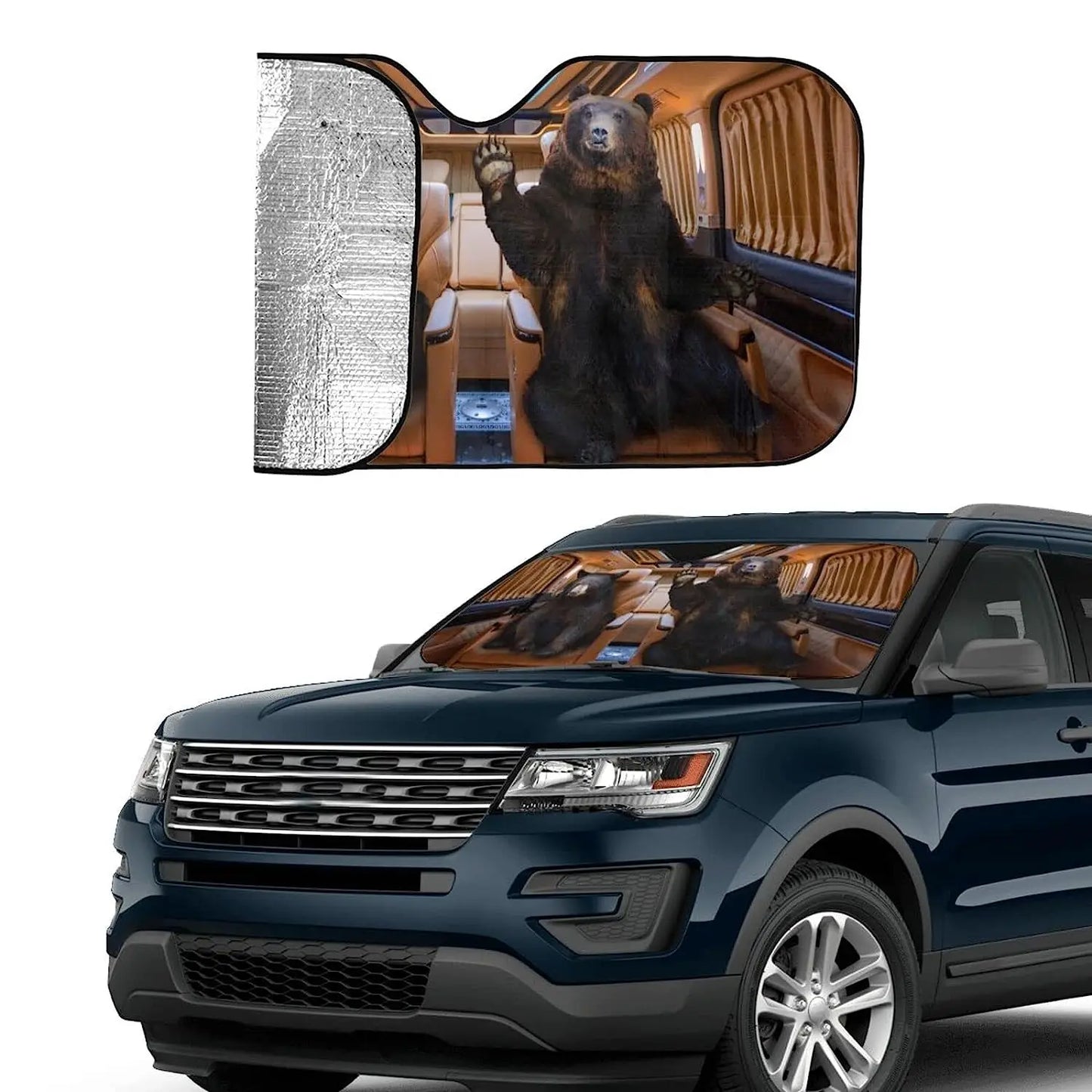 Brown Bear Car Front Windshield Sun Shade Bear To Keep Your Vehicle Cool,Window Sunshade for Car SUV Truck 30x55inch