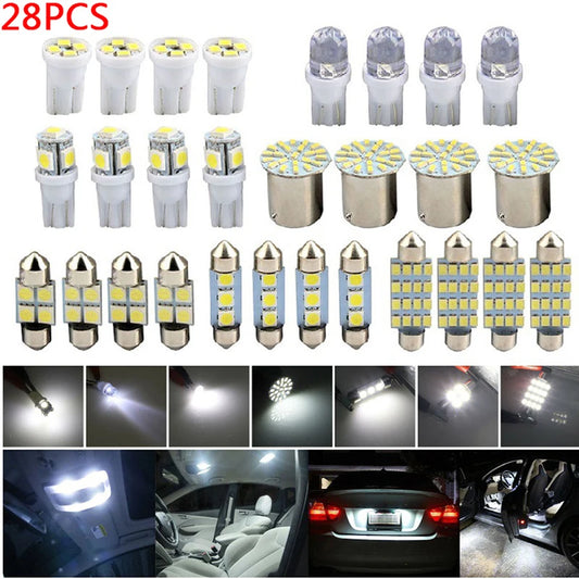 28Pcs T10 W5W Auto Car Interior LED Light Dome License Plate Mixed Lamp Interior Dome Light Trunk Lamp Parking Bulbs Set