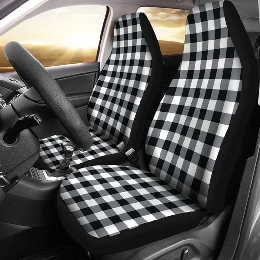 Black White Buffalo Plaid Car Seat Covers To Match Pet Hammock,Pack of 2 Universal Front Seat Protective Cover