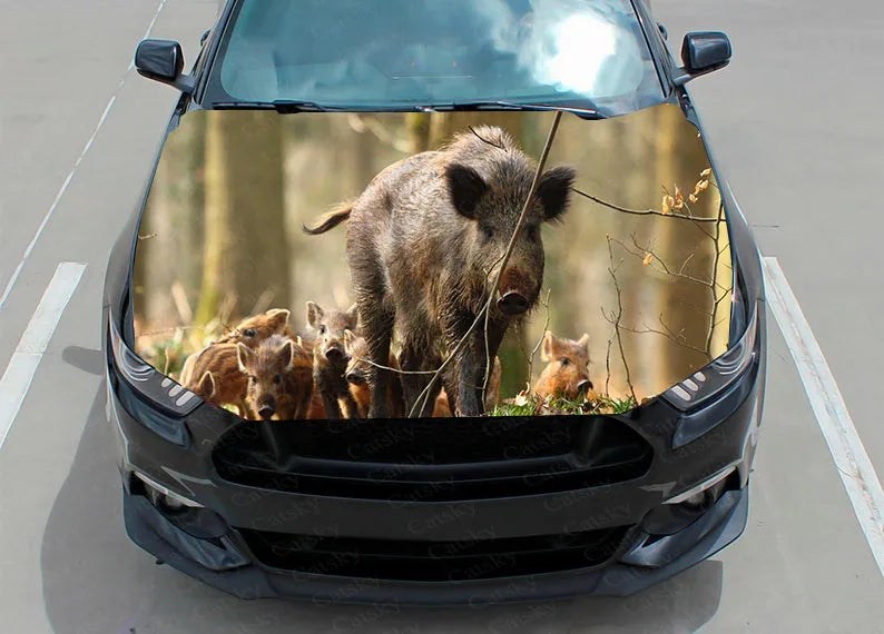 Animals Wild Boar Cute Funny Pigs Car Hood Vinyl Stickers Wrap Vinyl Film Engine Cover Decals Sticker on Car Auto Accessories