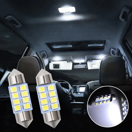 2Pcs Interior Reading Light T10 31mm 39mm 41mm DC12V White 3528 8SMD LED Top Door Dome Light Reading Lights Interior Lighting