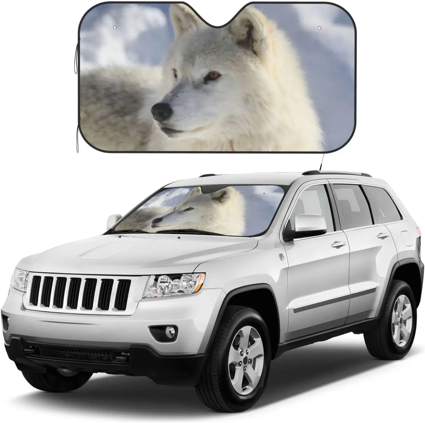 White Wolf Car Sun Shade Windshield Sun Visor for Car Sunshade for Trucks SUV Sunshades Protector Keeps Vehicle Cool Small