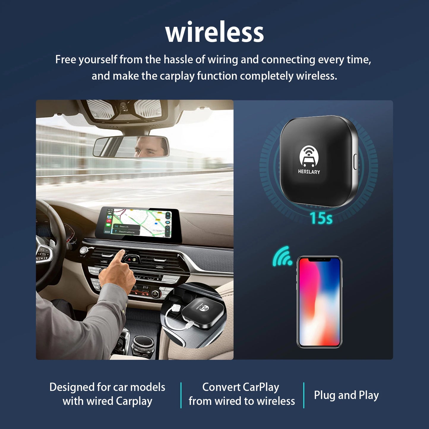 Leranda New UpdateC1 Wired to Wireless CarPlay Adapter for lPhone Wireless Auto Car Adapter,Apple Wireless Carplay Dongle