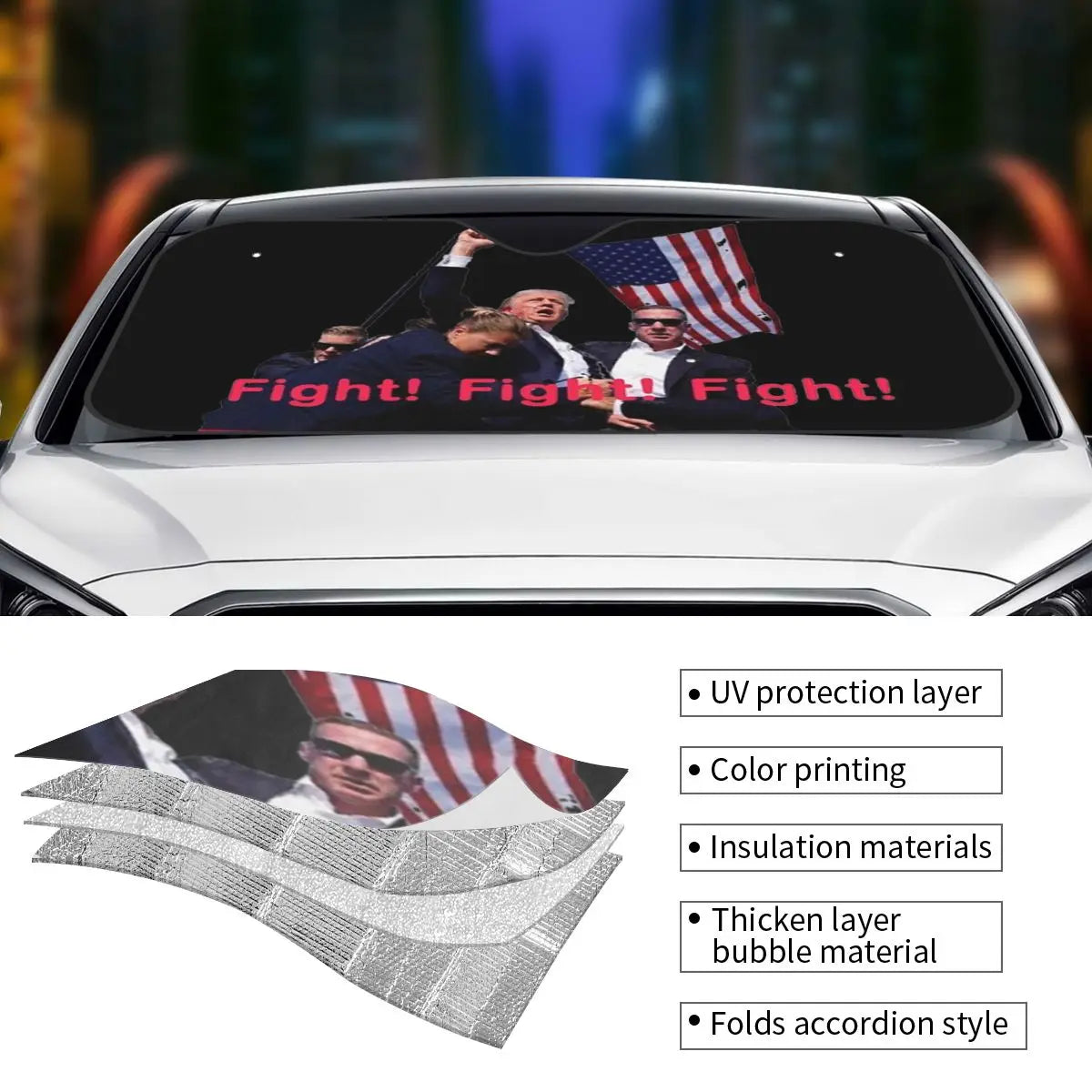 Shooting Trump Fight Personality Sunshade Windscreen 70x130cm 2024 Trump Shot Scene Aluminium Foil Sunshade Visor Car-styling