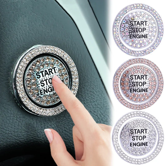 Car One-start Button Diamond Decoration Stickers  Interior Ignition Starter Switch 3D Ring Rhinestone Bling BlingSticker