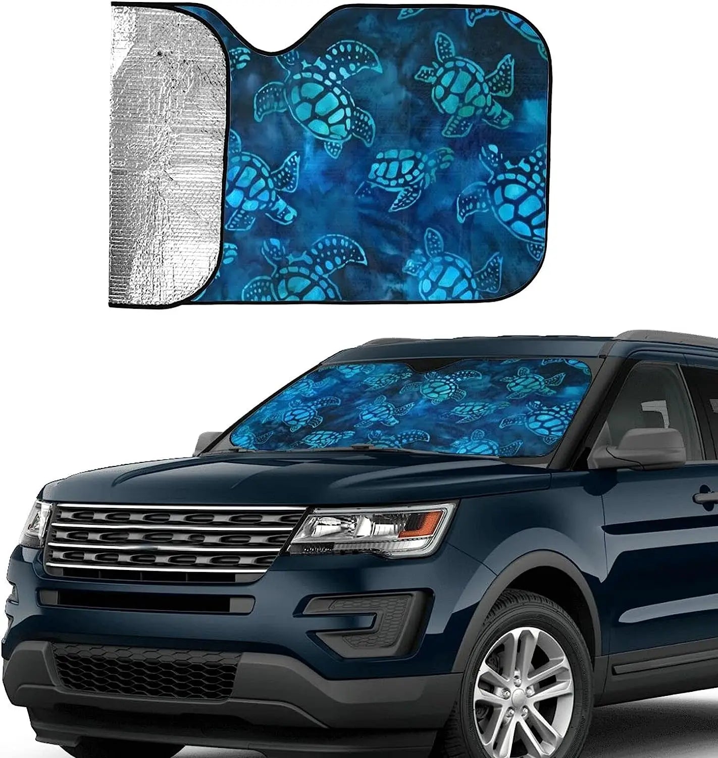 Car Windshield Sun Shade Watercolor Blue Sea Turtle Sunshade Sun Visor Protector for Most Sedans SUV Truck 51x27.5 Inch