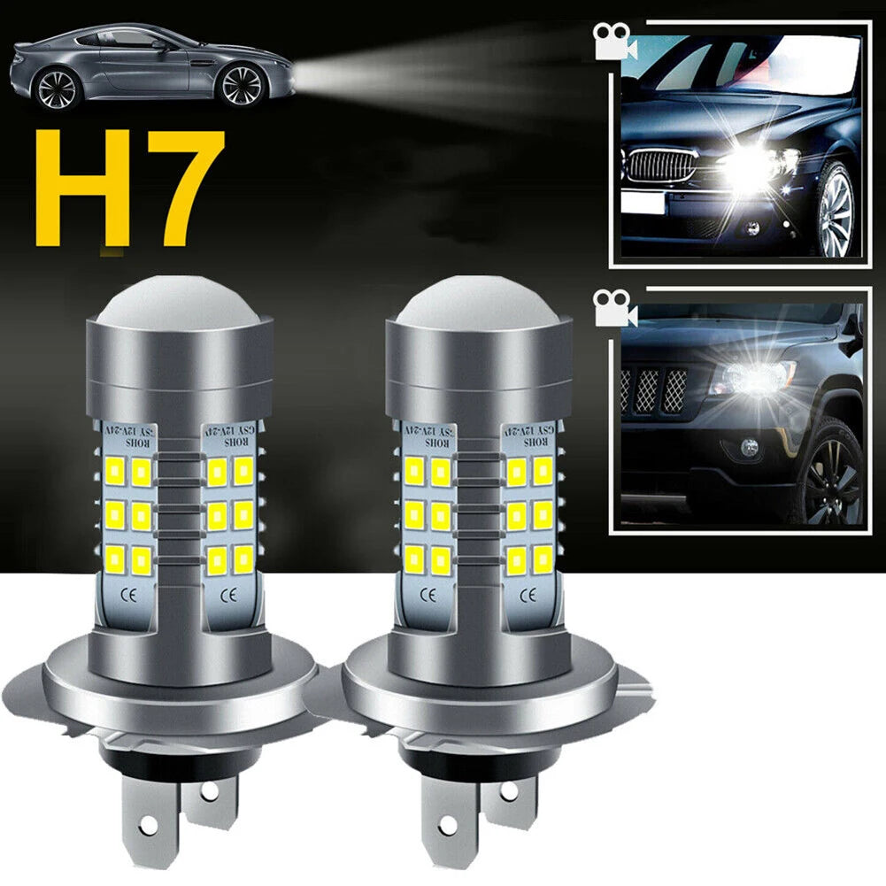 2x H7 LED Headlight Bulb Kit High/Low Beam Super Bright 6000K White High Power Fog Light Bulb 12V Automotive LED Fog Lights