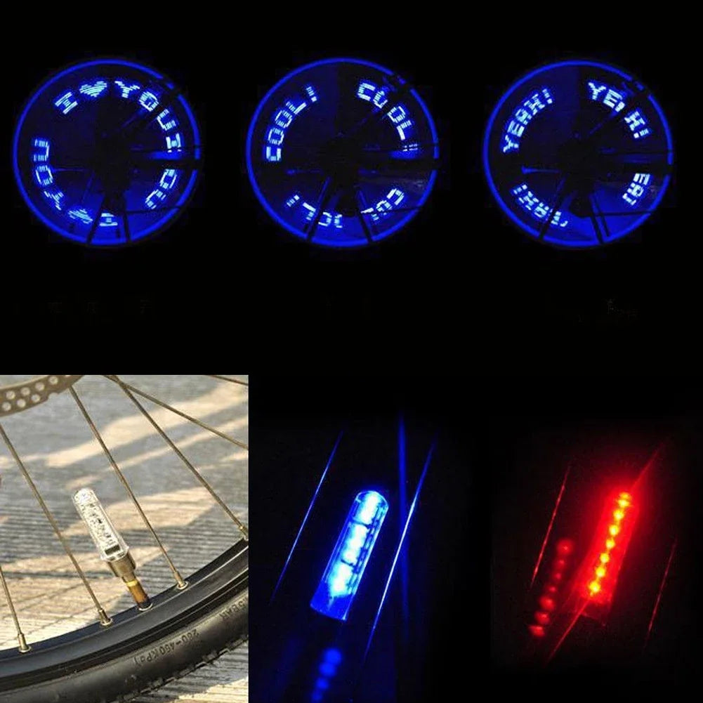 1Pcs Neon Bike Spoke Lights Bicycle Valve Cap Flash Letter Neon Lamp LED Wheel Spoke Decorate Light Bike Motorcycle Accessories