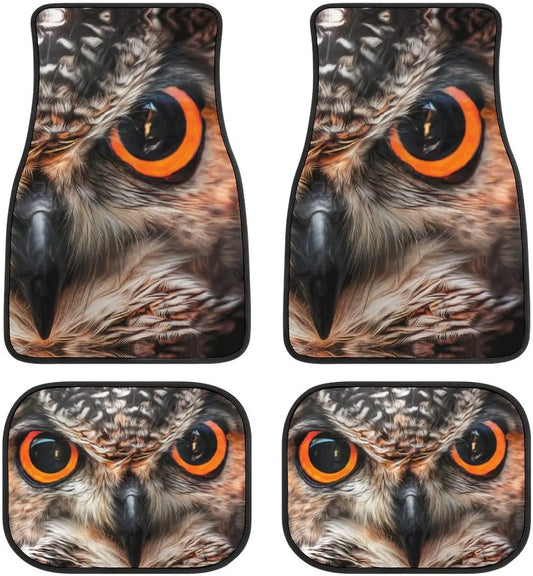 Car Floor Mat 4 Piece Sets Owl Art Universal All Weather Waterproof Driver Heel Pad Protector-Full Set Front & Rear Carpet Fits