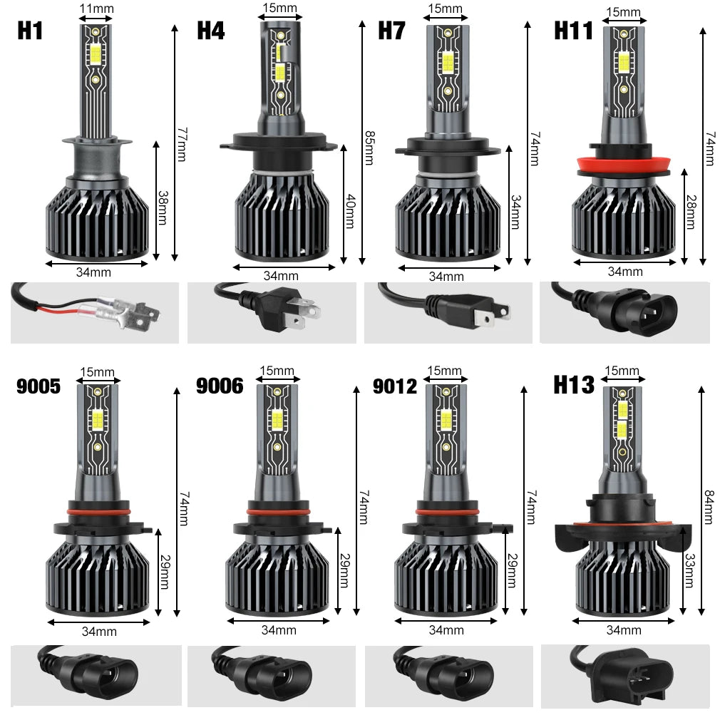 Car Headlight H1 H4 H7 LED H8 H11 9005 HB3 9006 HB4 9012 Hir2 9008 H13 Led Bulb Canbus Automobile Kit H7 Turbo Fog Lamp