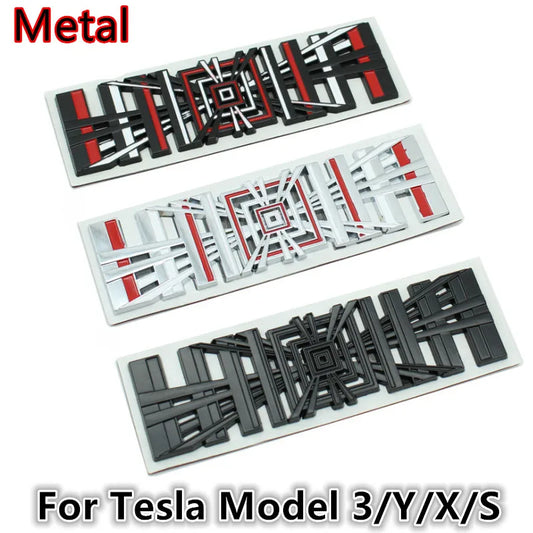 Tesla Model 3 Y S X Car Plaid Logo Stickers Tail Tag Badge Grid Auto Metal Letter Body Decals Exterior Parts Accessories 2023