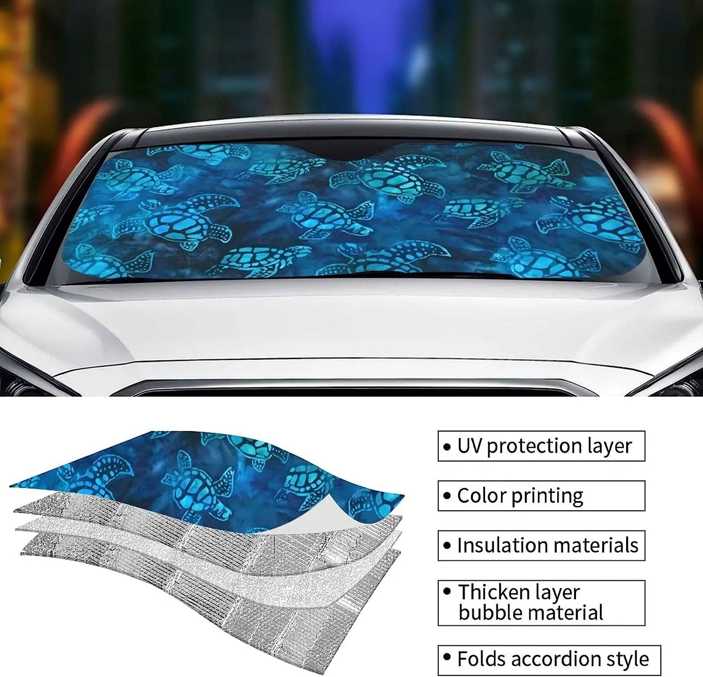 Car Windshield Sun Shade Watercolor Blue Sea Turtle Sunshade Sun Visor Protector for Most Sedans SUV Truck 51x27.5 Inch