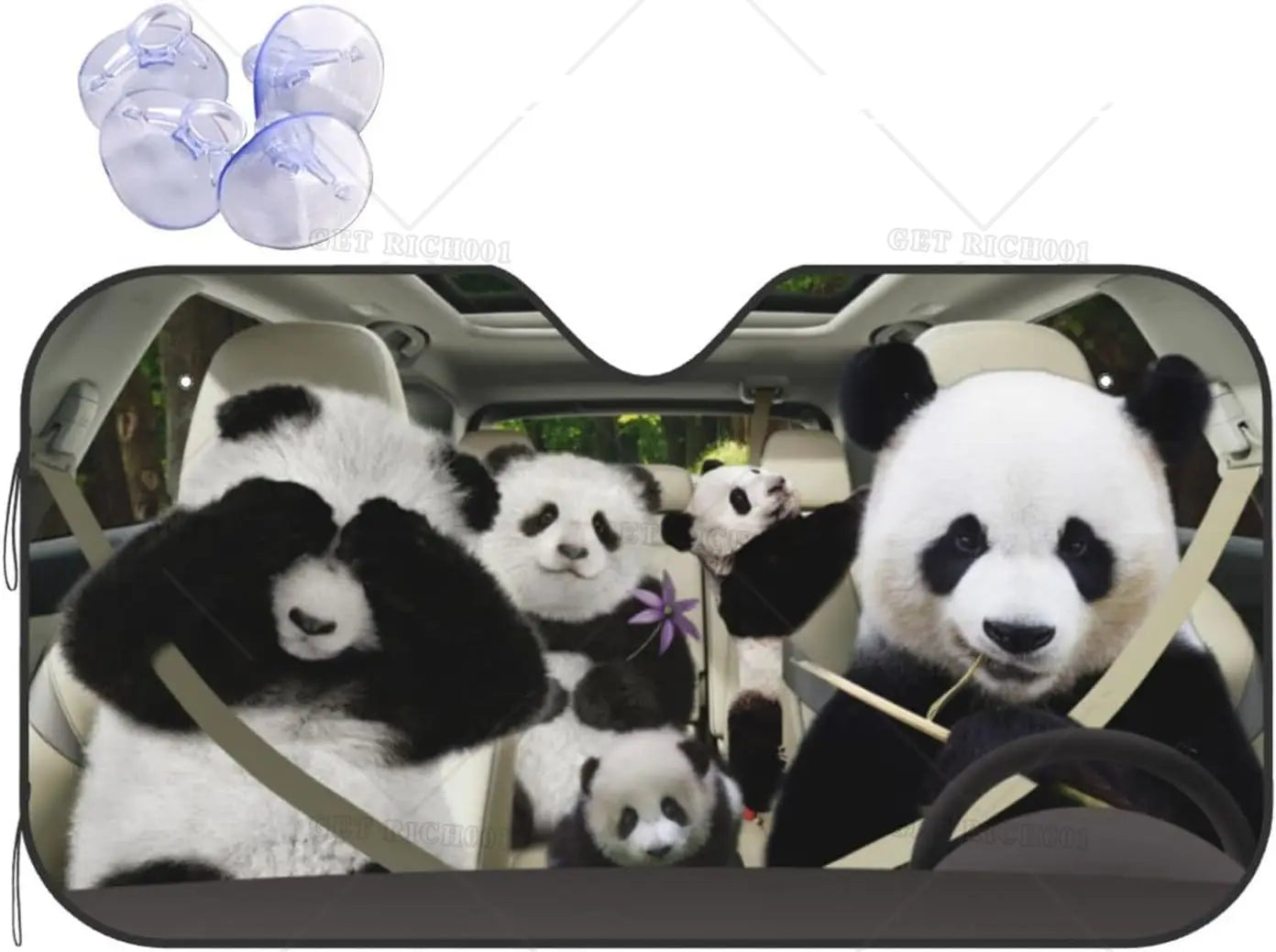 Funny Panda Car Windshield Sun Shade Foldable Car Front Window Covers Funny Car Sunshade for Car Accessories Blocks Uv Rays