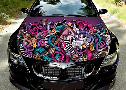 Colorful Graffiti Art Car Hood Vinyl Stickers Wrap Vinyl Film Engine Cover Decals Sticker Universal Car Hood Protective Film