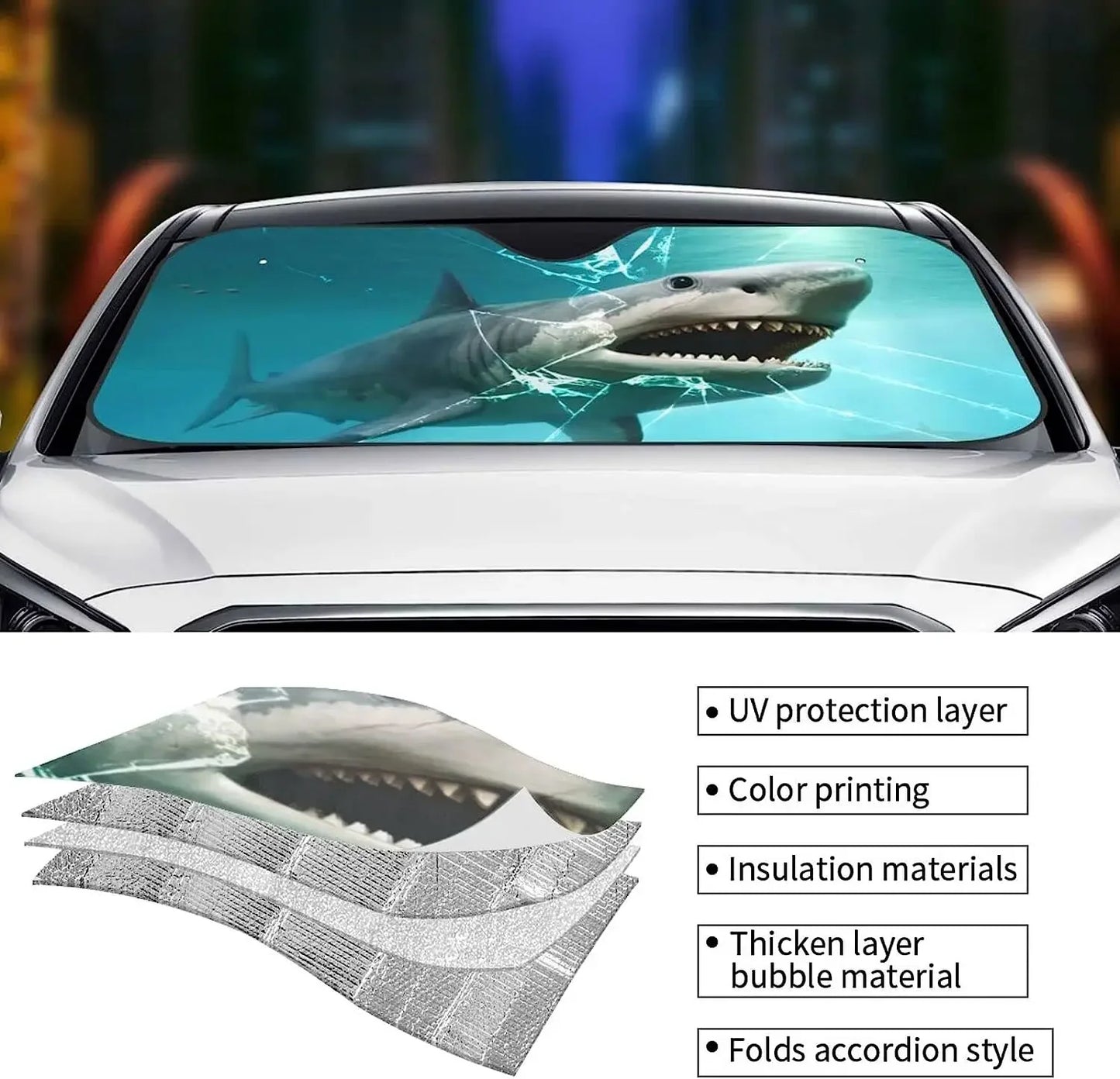 Shark Car Windshield Sunshade Universal Fit Folding Sun Shade UV Rays Protector Sun Shield Visor Cover for Car Truck SUV