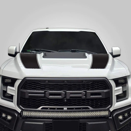 Factory Crafts Hood Racing Stripe Graphics kit 3M Vinyl Decal Wrap Compatible with Ford F-150 Raptor 2017-2021 - Matte Black