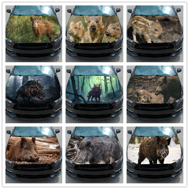 Animals Wild Boar Cute Funny Pigs Car Hood Vinyl Stickers Wrap Vinyl Film Engine Cover Decals Sticker on Car Auto Accessories