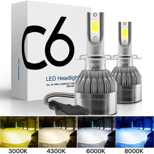 H7 LED H11 H4 Hi/Lo H1 H3 H8 HB1 HB3 HB4 HB5 HIR2 H13 H27 9005 9006 Car Headlight Bulbs 3000K 6000K 8000K COB C6 car lights