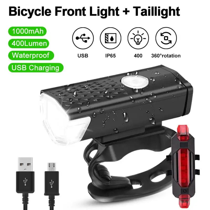 USB Rechargeable Bike Light MTB Road Mountain Front Light with Taillight 3 Modes Lantern Cycling Accessories New