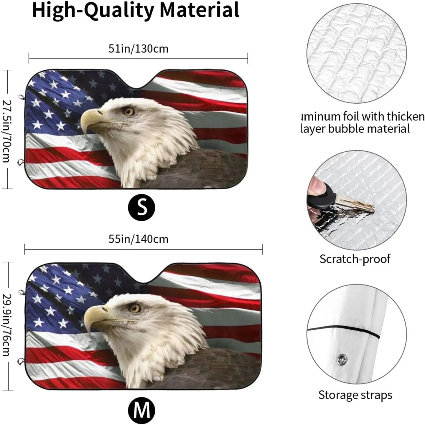 American Flag Eagle Staring Front Windshield Sun Shade Auto Sunshade for Car Truck SUV Blocks UV Rays Sun Visor Protector