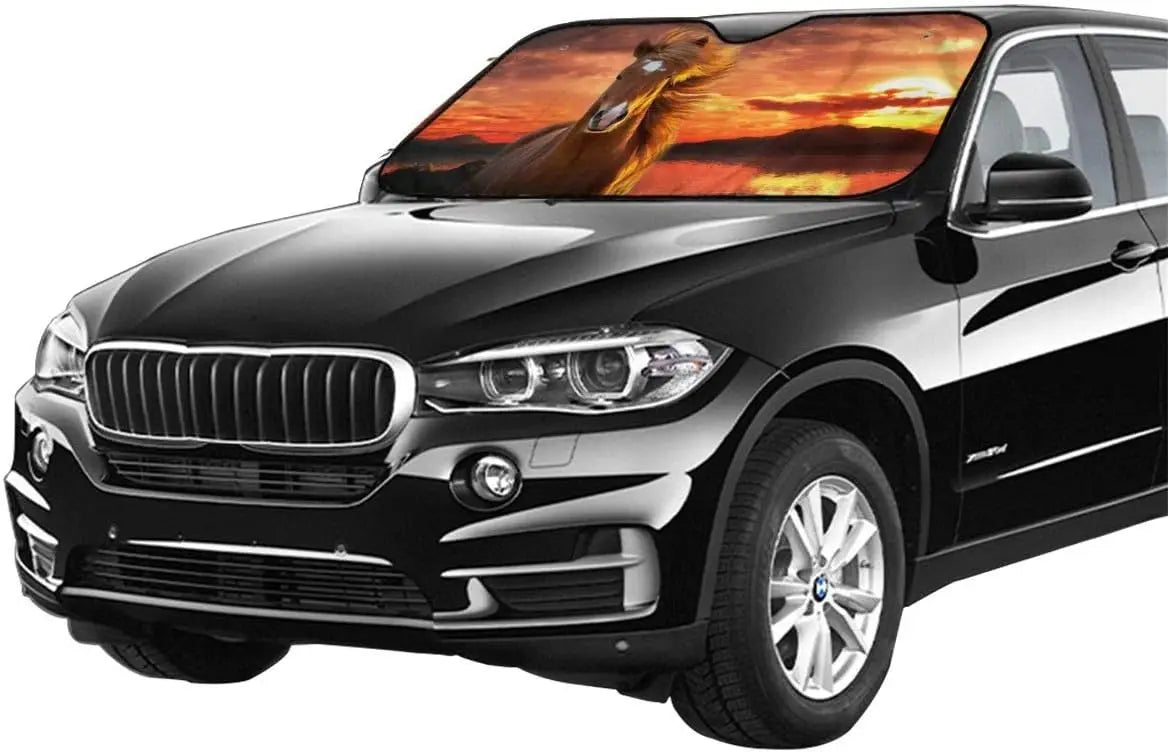 Sunset and Horse Car Windshield Sun Shade Auto Sunshade for Car Truck SUV Blocks Rays Sun Visor Protector Keeps Vehicle Cool