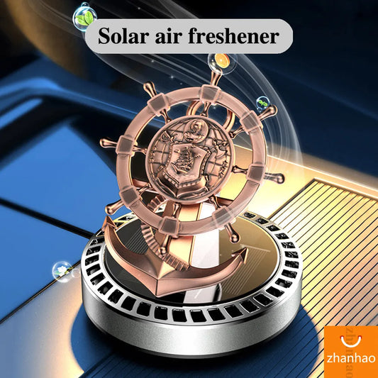 Solar Car Air Freshener Retro Ship Rudder Rotating Decoration Auto Flavoring Interior Accessories Car Perfume Diffuser Supplies