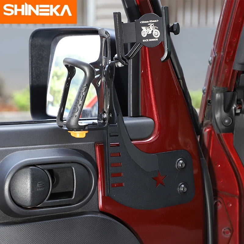 SHINEKA Car Front Door Side Water Cup Bracket Drinks Holders Phone Holder For Jeep Wrangler JK 2011-2017 Interior Accessories