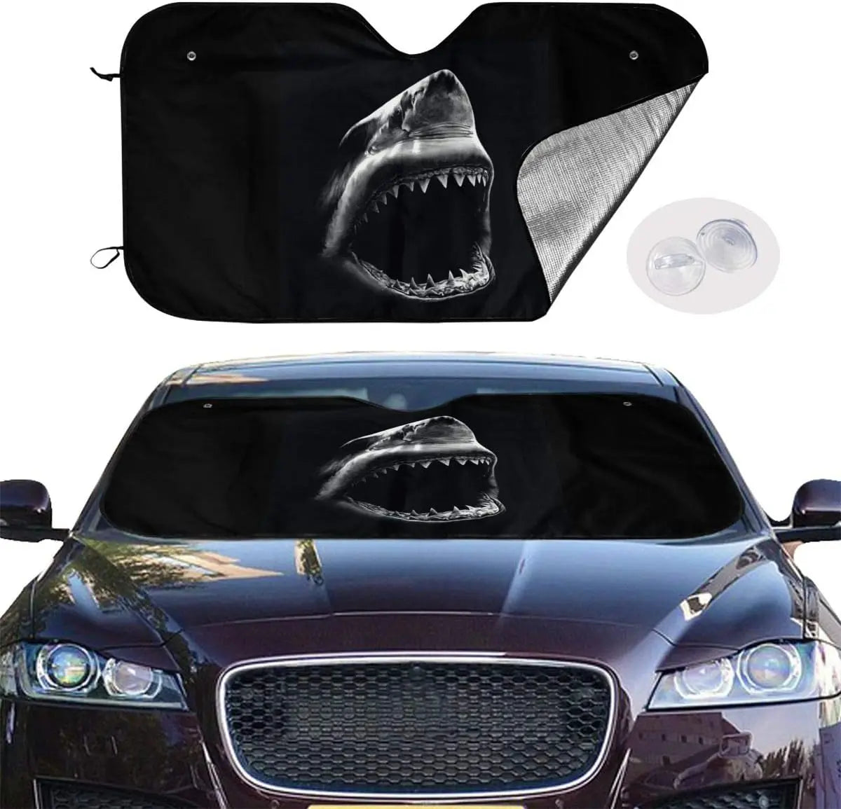 Horror Shark Black Car Windshield Sun Shade Auto Sunshade for Car Truck SUV-Blocks Rays Sun Visor Protector Keeps Vehicle Cool