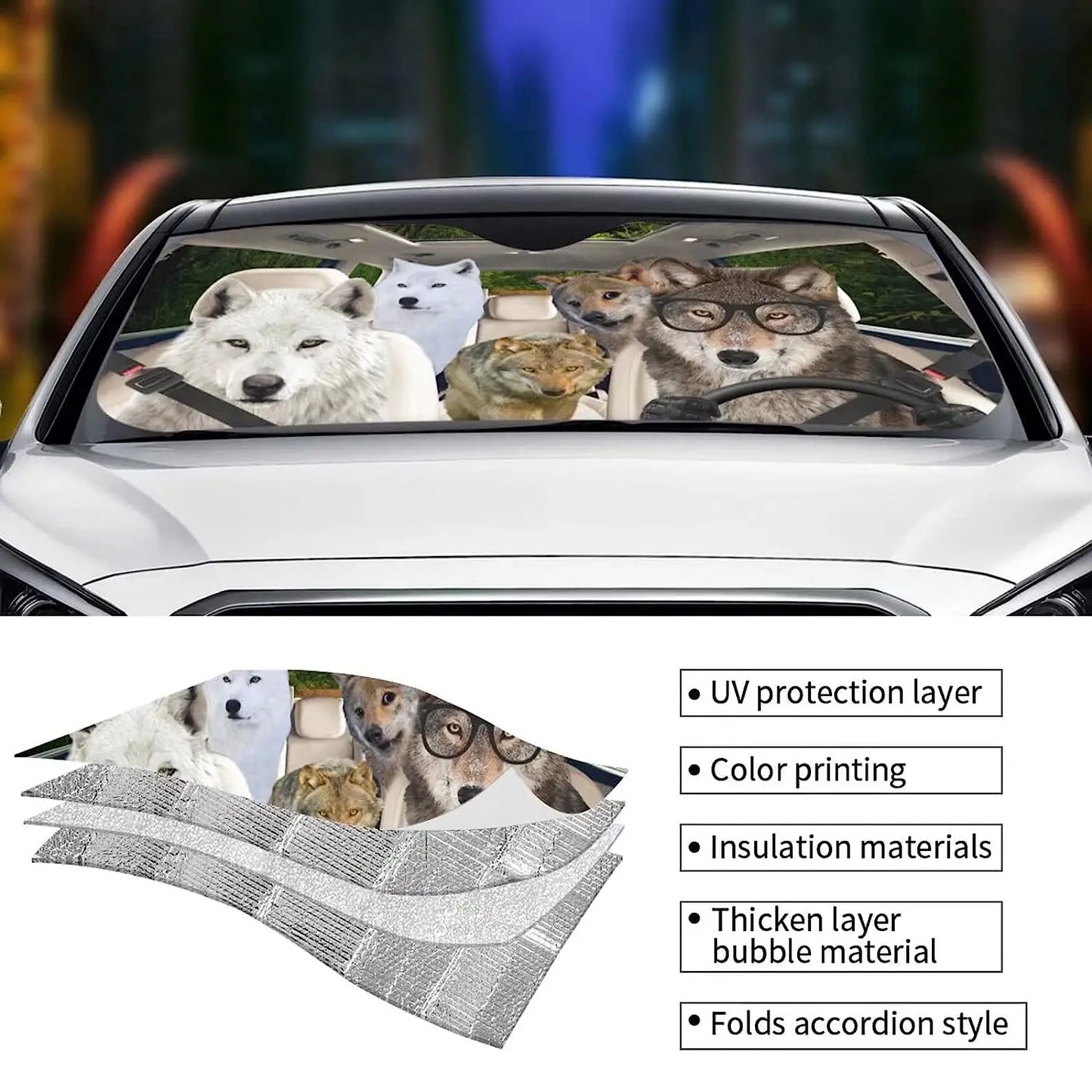 Wolf Front Windshield Sun Shade Wolf Driver Car Windshield Sunshade Visor Farmhouse 55X30 Inch Car Accessories for Men