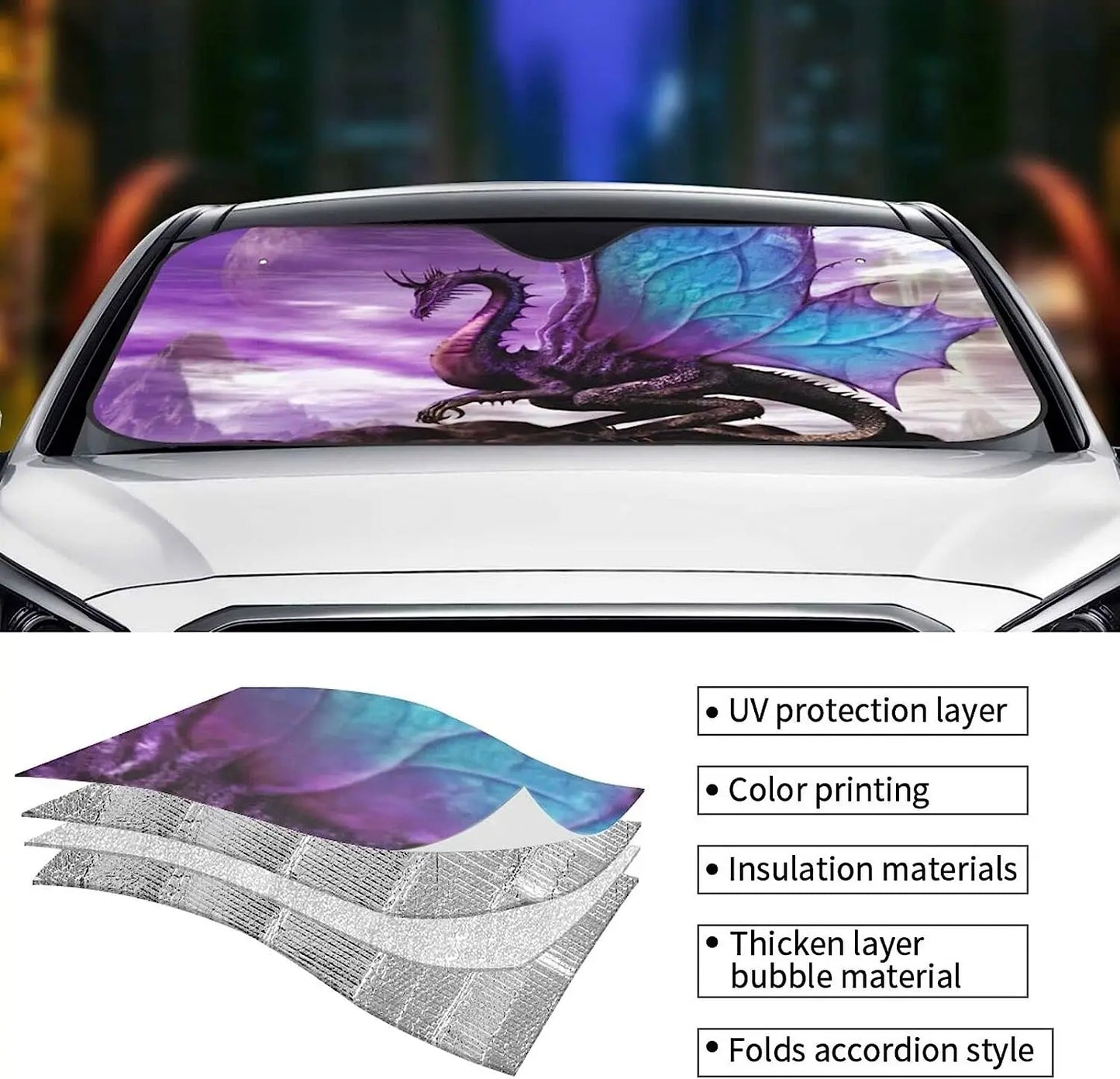 Dragon Fantasy Purple Windshield Sun Shade for Car SUV Truck Front Window Sun Shade Visor Shield Cover 130x70cm Auto