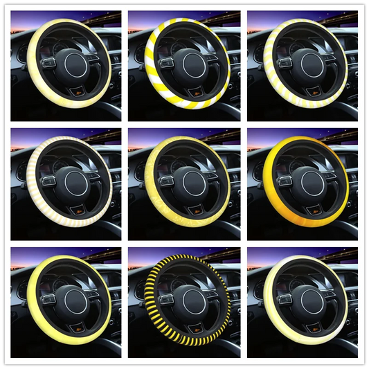 38cm Bright Yellow Patterns Car Steering Wheel Cover Anti Slip and Sweat Absorption Comfortable Auto Steering Wheel Protector