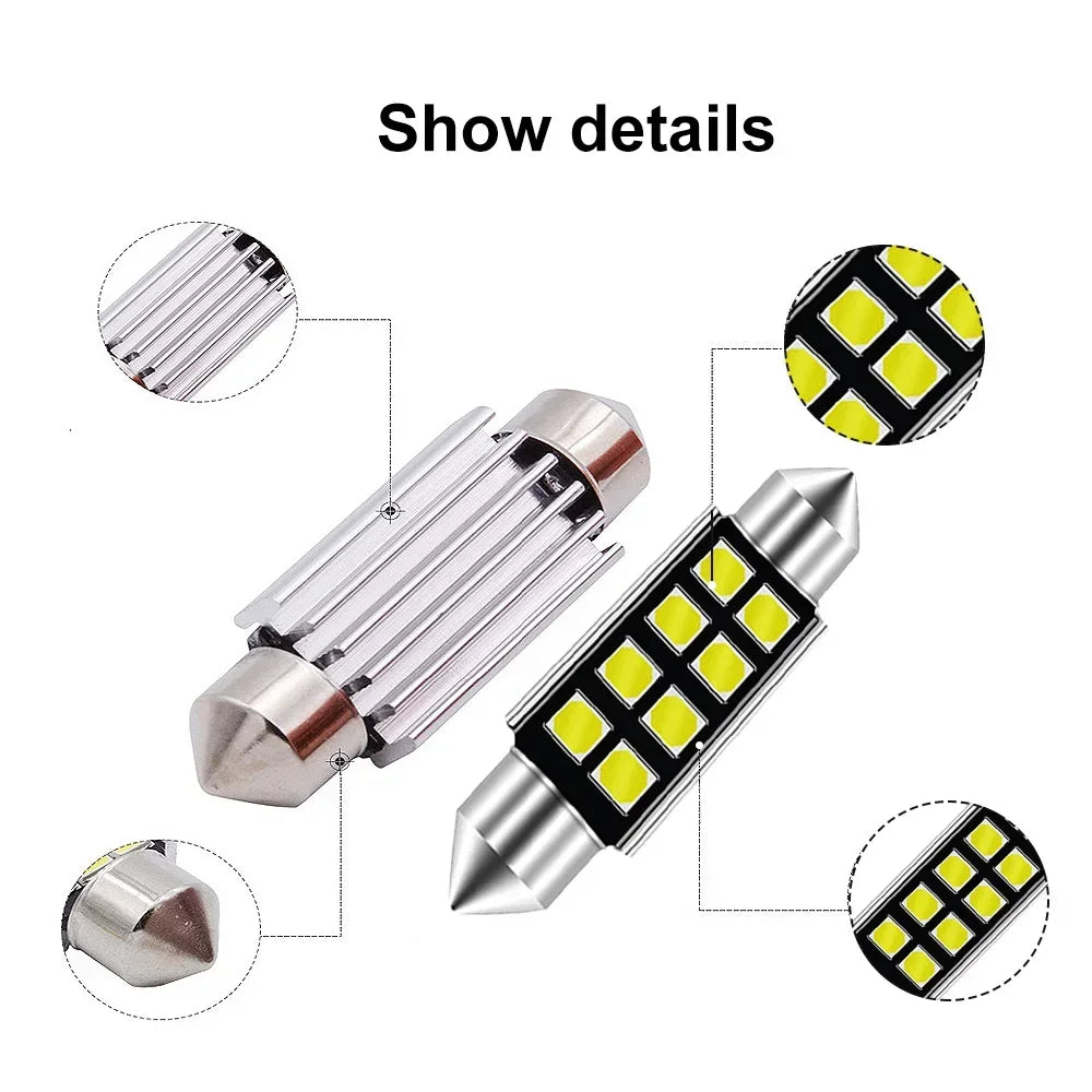 1Pcs New Festoon C5W C10W Car Reading LEDS 31mm 36mm 39mm 41mm 2835 SMD 8Chips Auto Lamps Dome Bulb Interior Lights White DC 12V