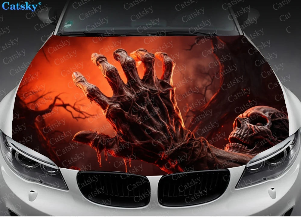 Skull Creepy Demons Car Hood Vinyl Stickers Wrap Vinyl Film Engine Cover Decals Sticker Universal Car Hood Protective Film