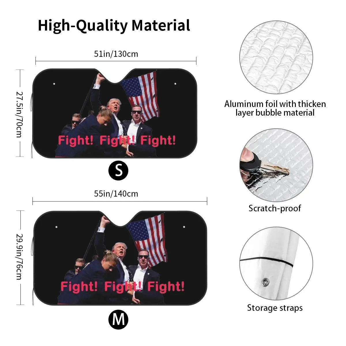 Shooting Trump Fight Personality Sunshade Windscreen 70x130cm 2024 Trump Shot Scene Aluminium Foil Sunshade Visor Car-styling