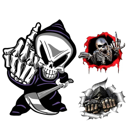 AUTCOAT 1Pcs 18*14cm Skull Middle Finger Funny Car Stickers Car Window Decorative Sticker Skull Decal for Car Decoration