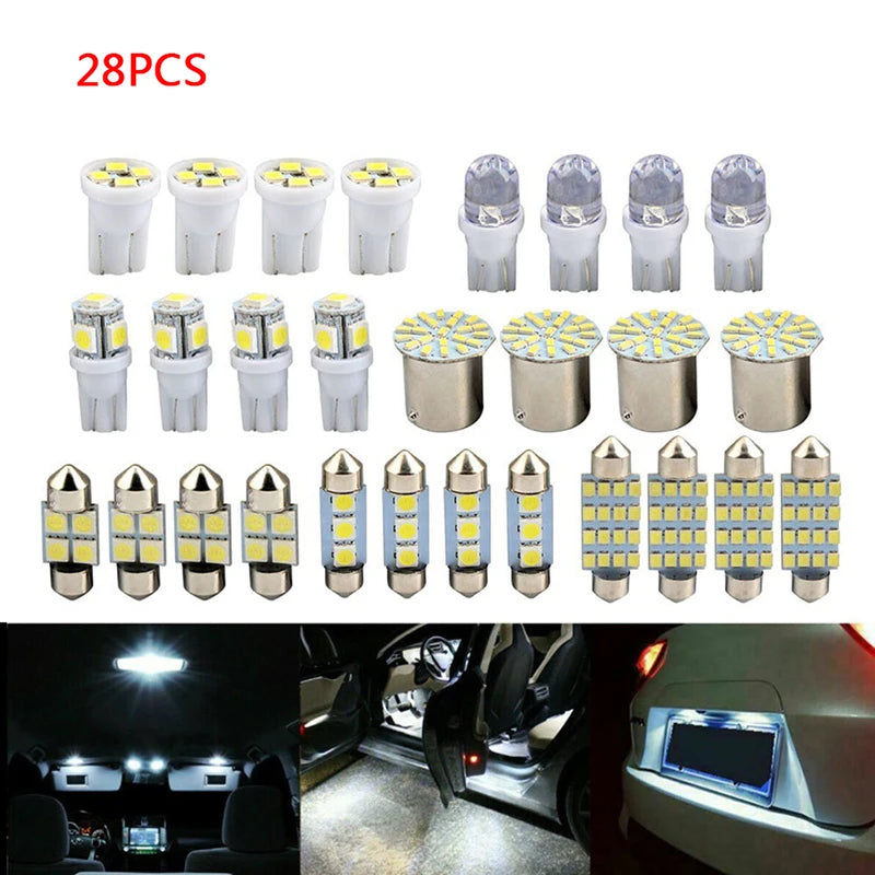 28Pcs T10 W5W Auto Car Interior LED Light Dome License Plate Mixed Lamp Interior Dome Light Trunk Lamp Parking Bulbs Set