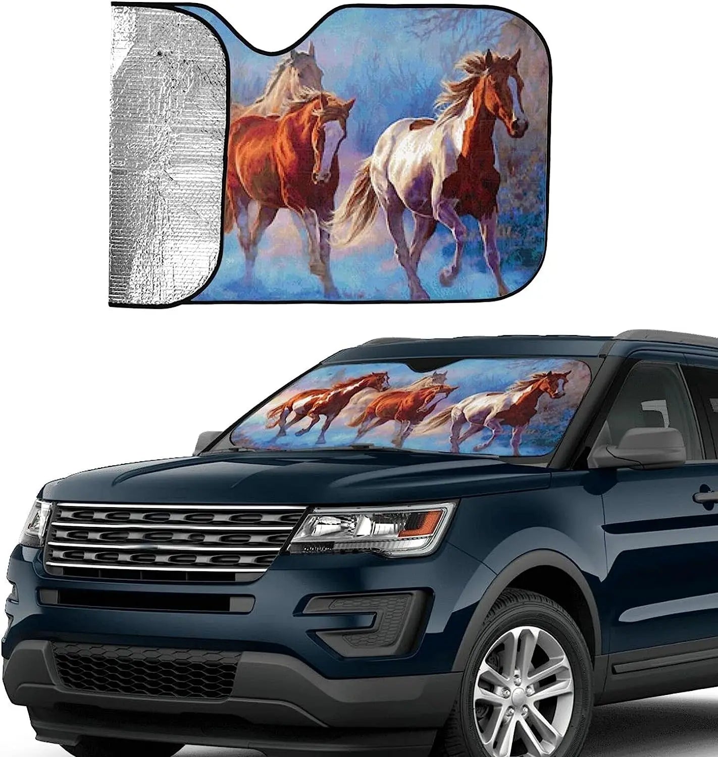 Horses Car Windshield Sun Shade Front Window Blocks UV Rays Accordion Folding Visor Protector Shield Auto Sunshades Cover