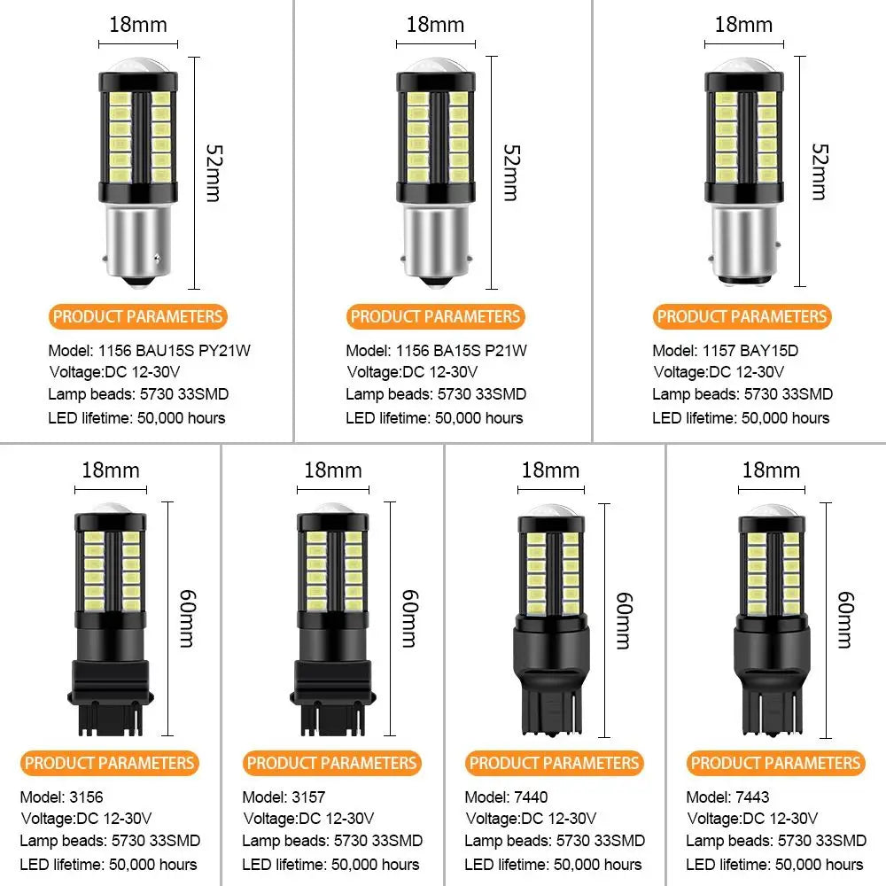 1 PCS PY21W P21/5W 1156 Ba15s 1157 Bay15d For Car LED Bulbs Turn Signal Light 12V 33SMD 7000K White Brake Reverse Parking Lamps