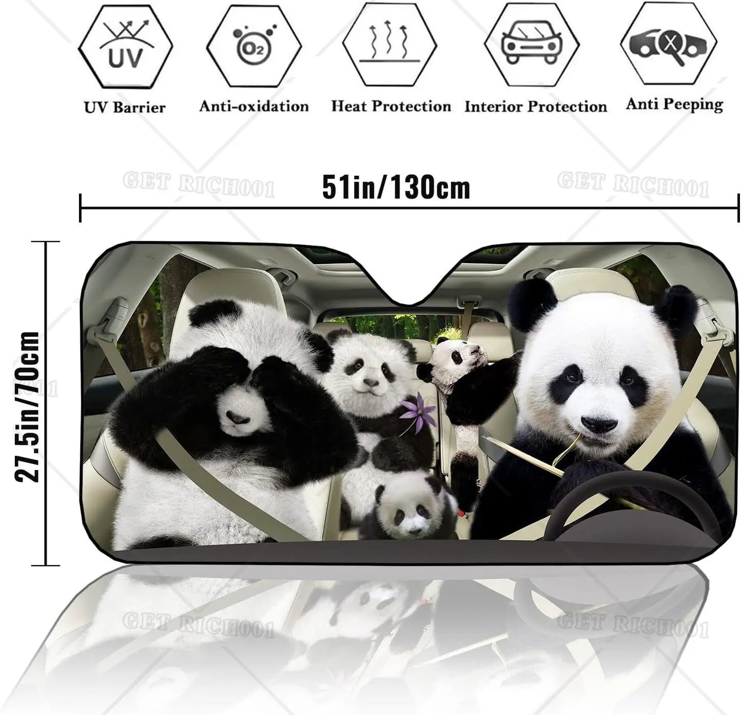 Funny Panda Car Windshield Sun Shade Foldable Car Front Window Covers Funny Car Sunshade for Car Accessories Blocks Uv Rays