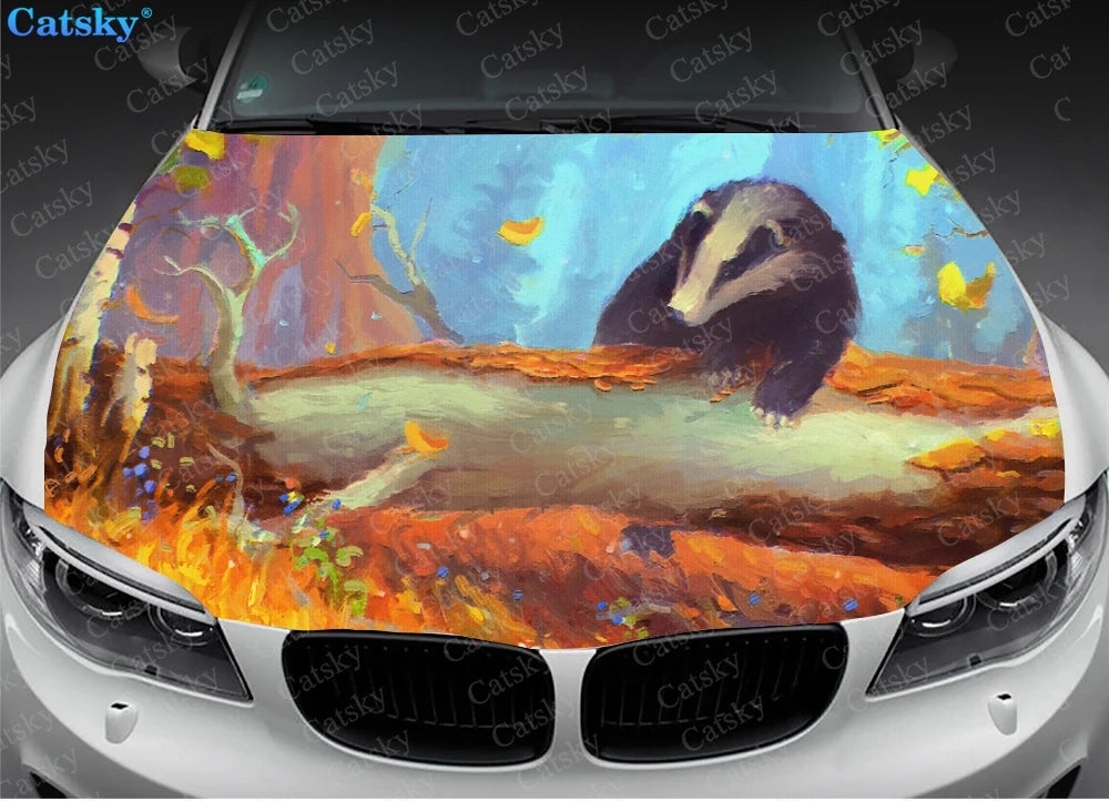 Animal -  Badger Car Hood Vinyl Stickers Wrap Vinyl Film Engine Cover Decals Sticker Universal Car Hood Protective Film