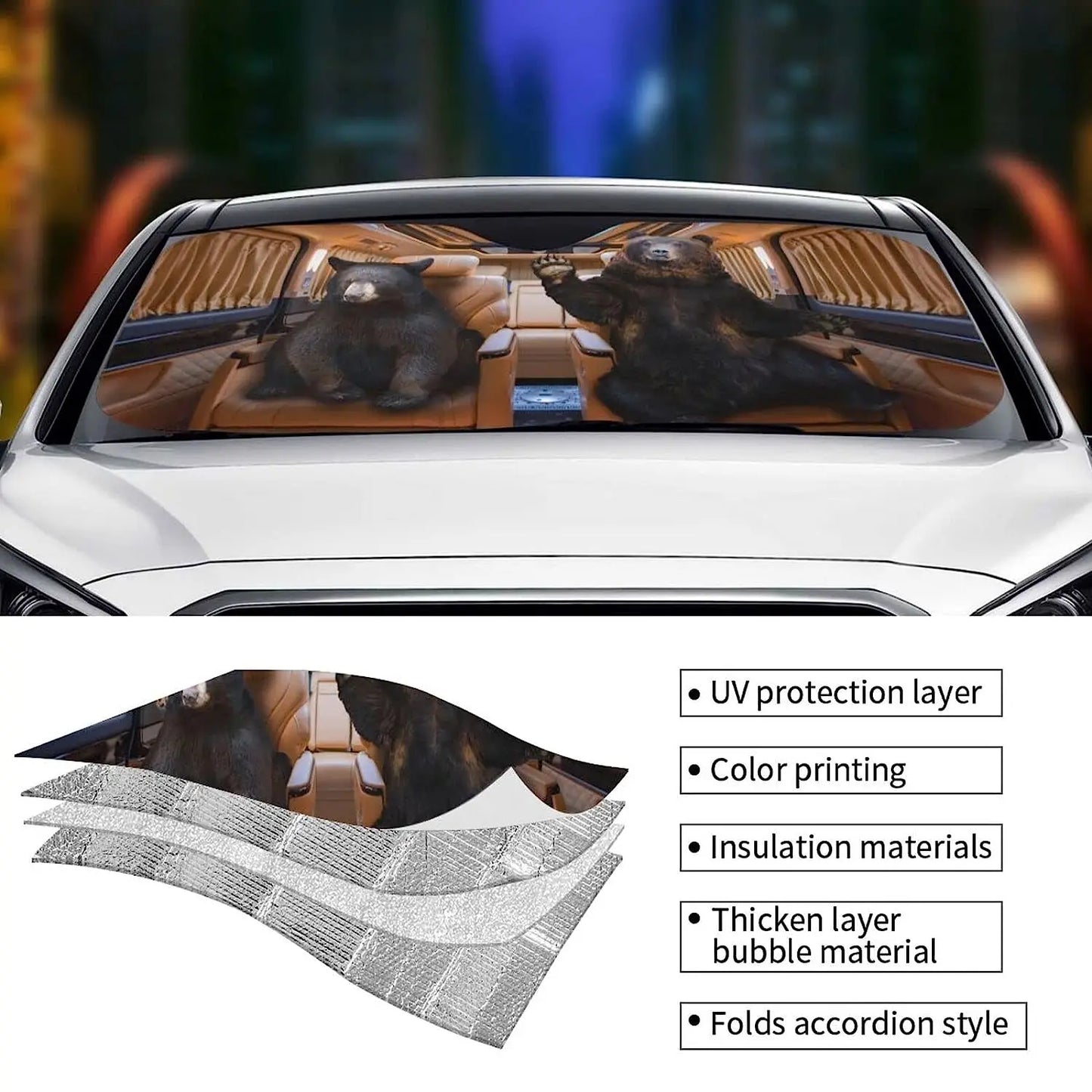 Brown Bear Car Front Windshield Sun Shade Bear To Keep Your Vehicle Cool,Window Sunshade for Car SUV Truck 30x55inch