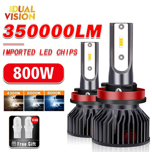 New 350000LM 800W H7 LED Car Headlight Bulb H1 H4 H8 H9 H11 HB3 9005 9006 Led Automotive Fog Lights Turbo Lamp 6000K 8000K 4300K