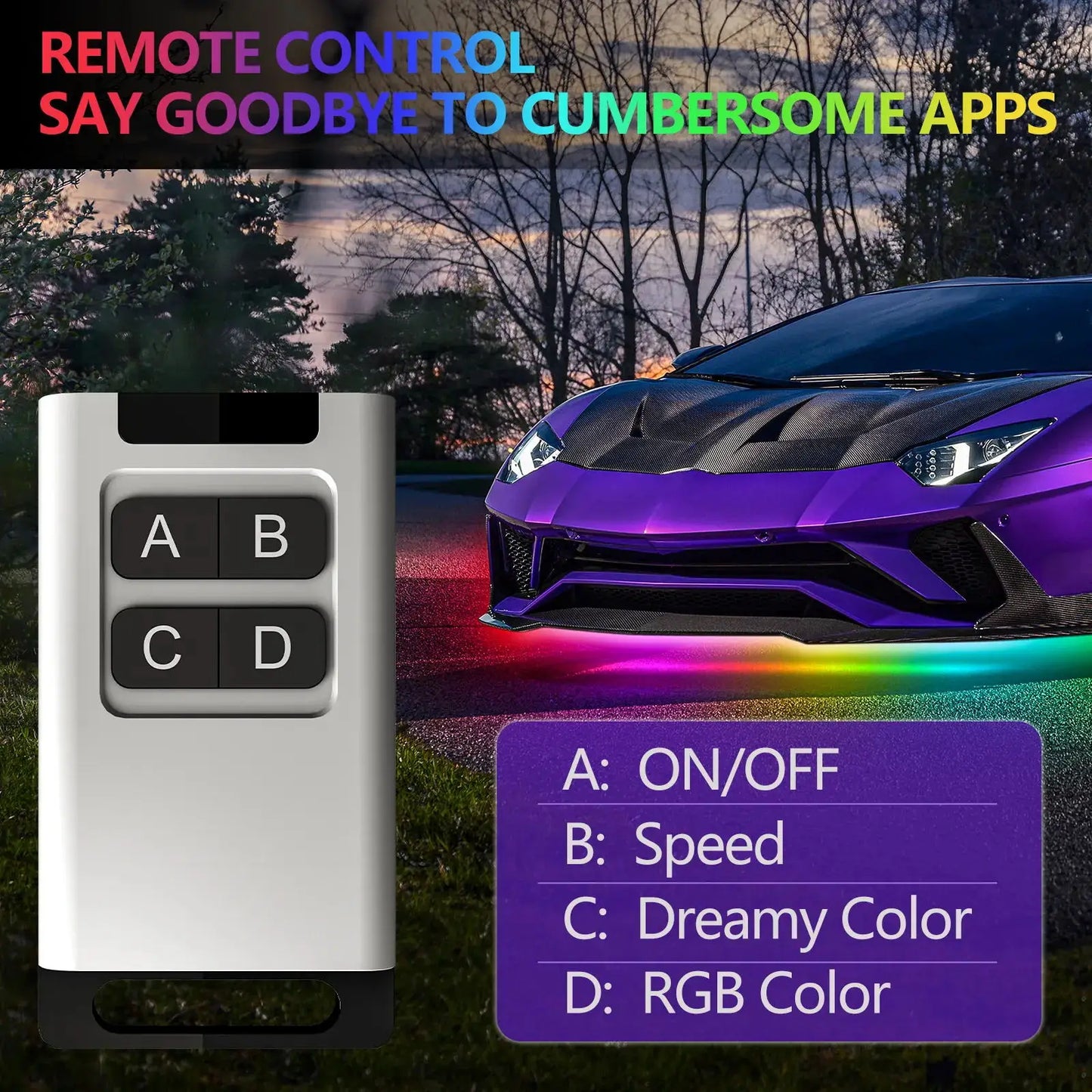 RGB Dream Color Car Underglow Bottom Light Remote/APP Control Flexible Waterproof LED Strip Car Underbody Light Decorative Lamp