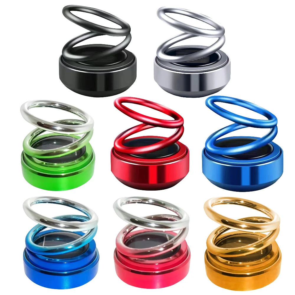 Car Air Freshener Solar Powered Double Ring Rotating Air Cleaner Automobile Interior Perfume Fragrance Diffuser Aromatherapy