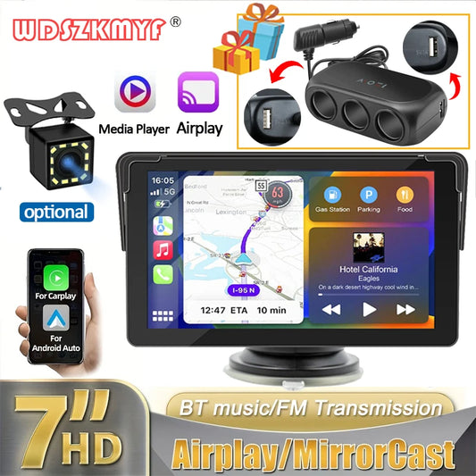 7 Inch Portable Car Radio Wireless Carplay Android Auto Multimedia Video Player Intelligent Systems 12LED 3 In 1 Car Charger