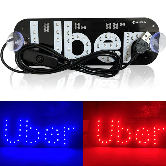 LED Light 2 Colors Changeable for Uber Sign, Car Light Sign Decal for Windshield with Suction Cups & Universal USB-Plug