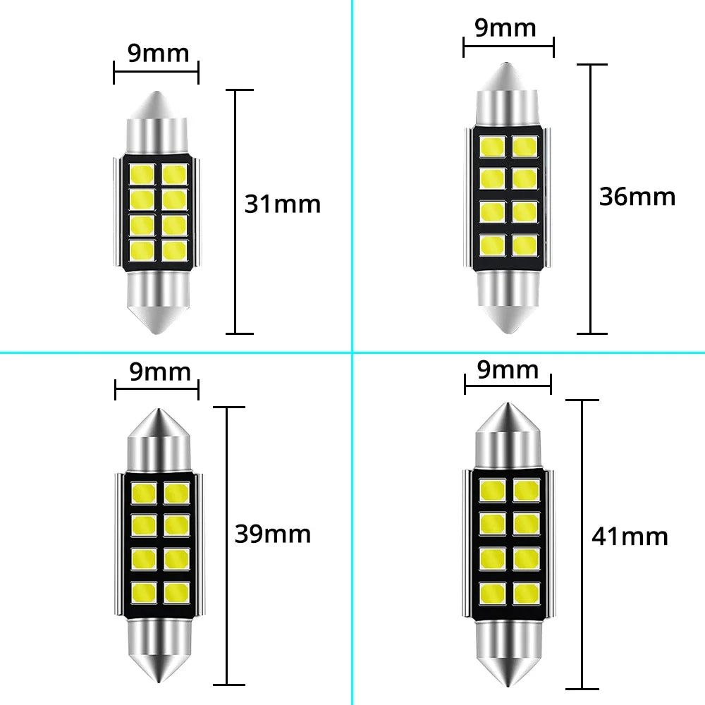 1Pcs New Festoon C5W C10W Car Reading LEDS 31mm 36mm 39mm 41mm 2835 SMD 8Chips Auto Lamps Dome Bulb Interior Lights White DC 12V