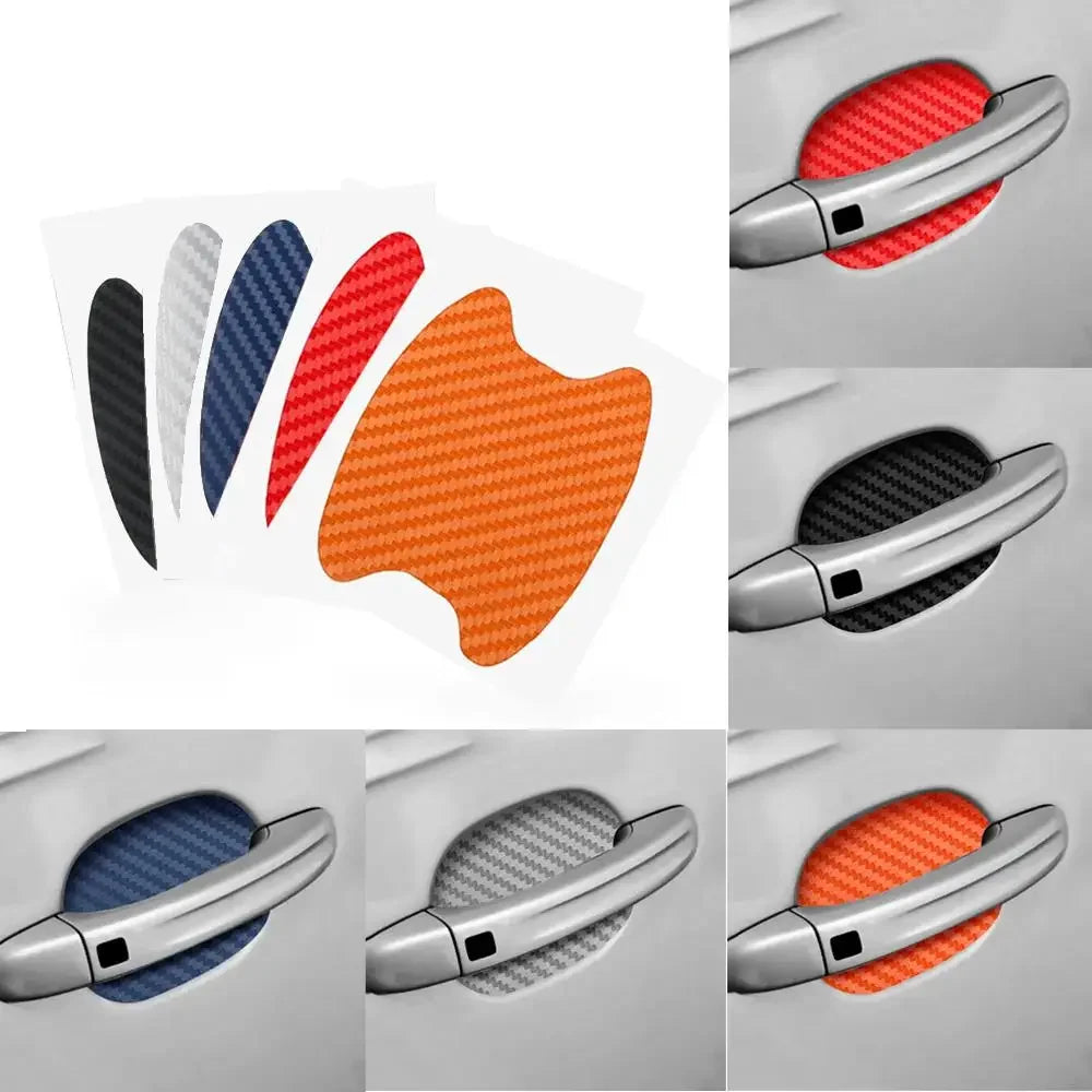 4Pcs 1Set 3D Car Door Sticker Carbon Fiber Scratches Resistant Cover Auto Handle Protection Film Exterior Styling Accessories