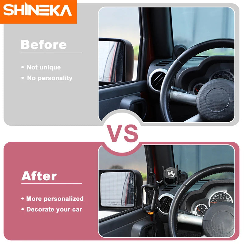 SHINEKA Car Front Door Side Water Cup Bracket Drinks Holders Phone Holder For Jeep Wrangler JK 2011-2017 Interior Accessories